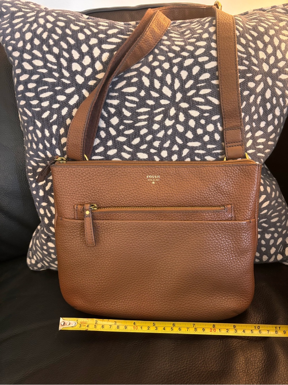 Fossil Cognac Pebbled Leather Shoulder Bag